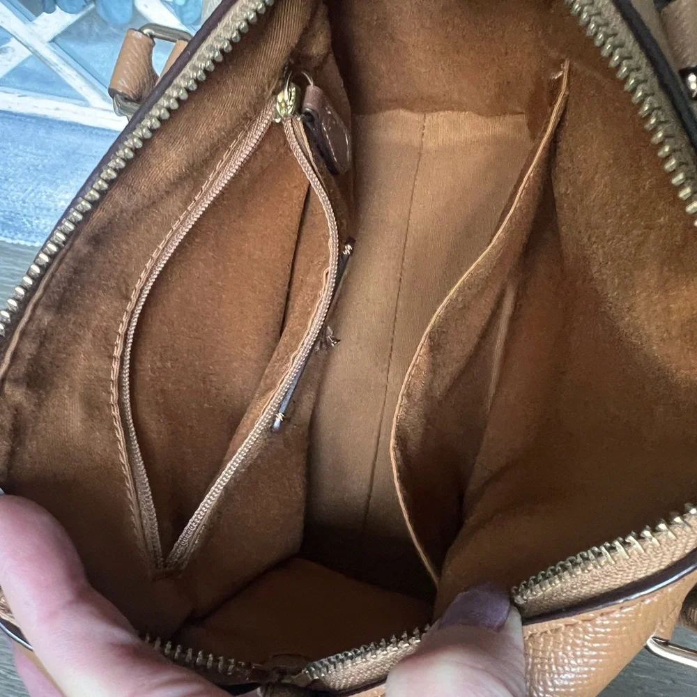 Coach Signature Canvas Floral Print Beige Brown Satchel Crossbody strap EUC - Picture 8 of 13